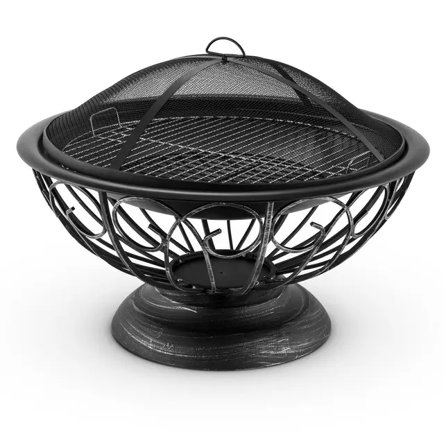 blumfeldt Brasero - Brasero de Jardin, Foyer Large de 75 cm de diamètre, Grille généreuse de 60 cm pour Le Barbecue, coupole en métal Bruni, sécurité grâce au Grillage en métal, Stil: Tulip, Noir