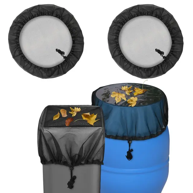 Filet pour Citerne De Pluie 60 cm, 2 Pcs Housse pour Tonneau de Pluie avec Cordon de Serrage, Réglable Filet Tonneau Eau, Protection Contre Les Moustiques et Les Feuilles