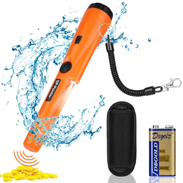 Flintronic detecteur de metaux Pinpointer, IP68 Étanche Détecteur de métaux Portable, 360 Détecteur de Métaux Portable avec indicateur LED intégré/lumière d'alarme/Pile 9 V, pour Chasse aux Trésors