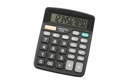 Genie Calculatrice de Bureau 220 MD, 10 Chiffres, Double Alimentation (Solaire et Batterie), 1 pièce, Design Compact, Noir