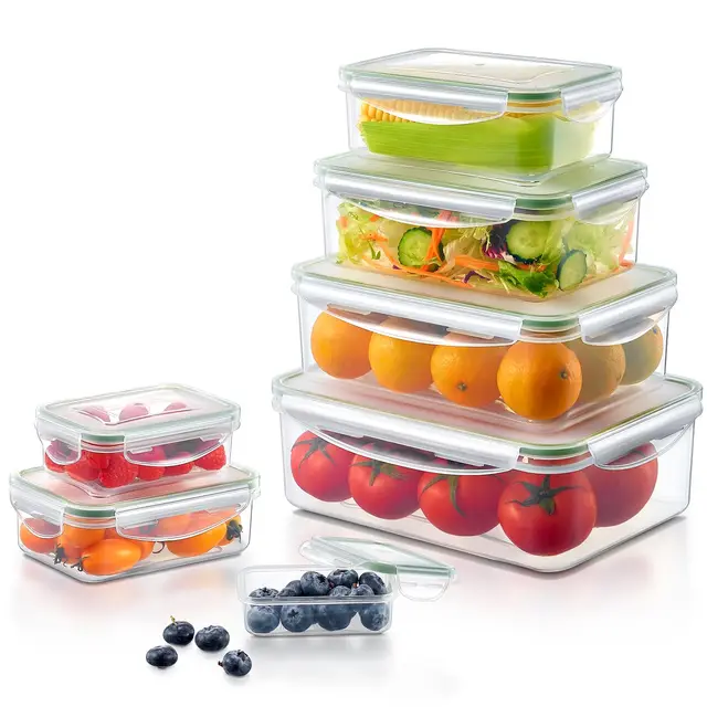 Yabano Lot de 7 boîtes de conservation alimentaire avec couvercles hermétiques – Boîtes à déjeuner étanches pour la cuisine – Réutilisables – Passe au micro-ondes et au lave-vaisselle – Sans BPA