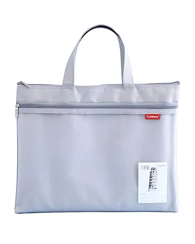 Sac de transport A4 pour documents - En nylon - Avec double fermeture éclair - Pour étudiant et bureau - Gris