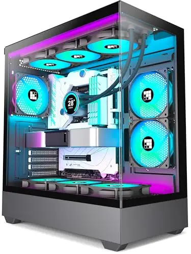 FOIFKIN F1 Boitier PC ATX - 6 Ventilateurs PWM ARGB préinstallés, boîtier d'ordinateur Moyen Tour, boîtier pc Gamer Tour complète, Verre trempé, Type-C, boîtier ATX Noir,Flux d'air élevé (Noir, F1)