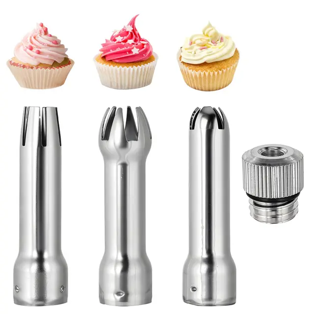 Molain Lot de 3 pièces de rechange pour seringue à crème fouettée - Buses de rechange en acier inoxydable - Pour seringue à crème fouettée - Outils de cuisson pour dessert, crème fouettée, gâteau