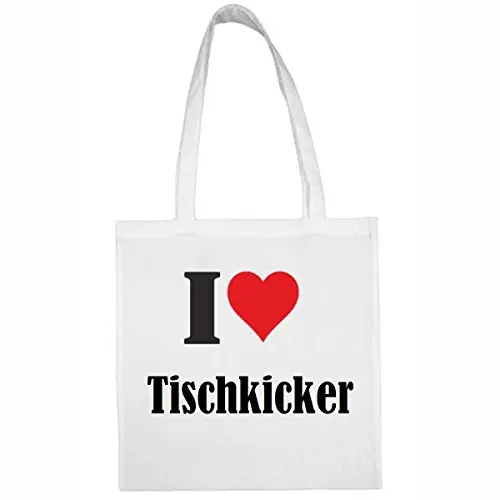 Tasche I Love Tischkicker Größe 38x42 Farbe Weiss Druck Schwarz