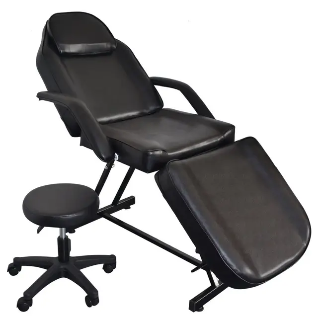 Alightup LEADZM Table de Massage Pliante Professionnelle avec Tabouret à roulettes Legere Aluminium Housse Table Massage Lit Cosmétique Massage 3 Sections Portable Ergonomique Noir