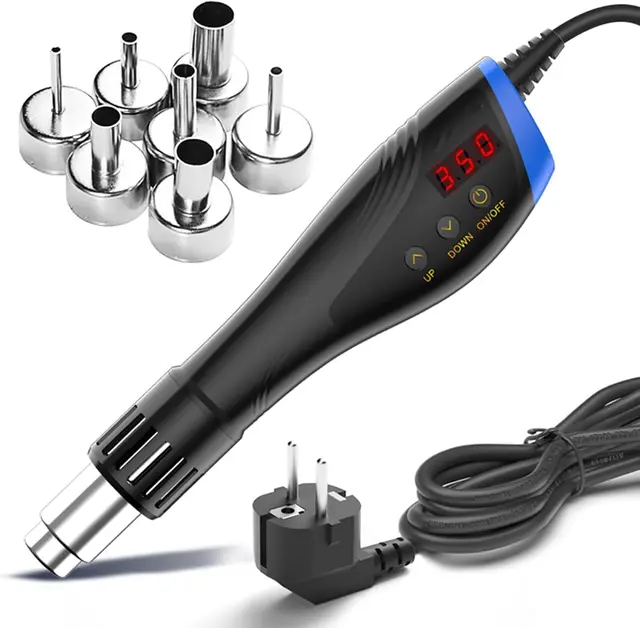 Weytoll Pistolet à air chaud portable 600 W avec affichage numérique LCD et 7 buses pour réparation de soudure SMD et SMT