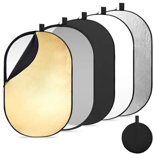 K&F CONCEPT 5 in1 Photographie Lumière Réflecteur 60x90cm Réflecteur Ovale Photographi Réflecteure Pliable pour Portrait Photo Selfie Photographie de Mariage Eclairage extérieur avec Sac de Transport