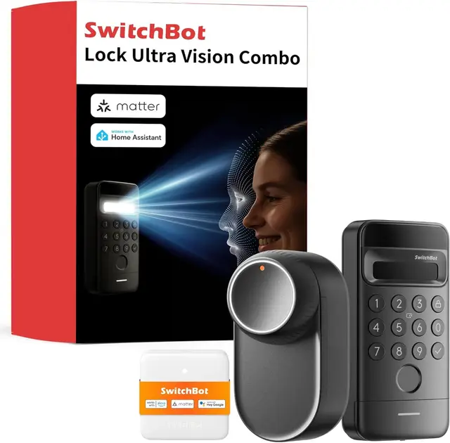 SwitchBot Serrure Ultra WiFi connectée avec Keypad Vision, Reconnaissance faciale 3D, Verrouillage de Porte à Empreinte Digitale, Verrouillage de Porte Intelligente, Système à Triple Alimentation