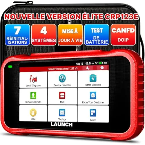 LAUNCH CRP123E V3.0 OBD2 Valise Diagnostic Auto français avec 4 Systèmes Moteur ABS SRS Transmission, 7 Reset Oil SAS EPB DPF Purge ABS BMS Accélérateur, Diagnostic Voiture, Can FD DOIP, MàJ WiFi
