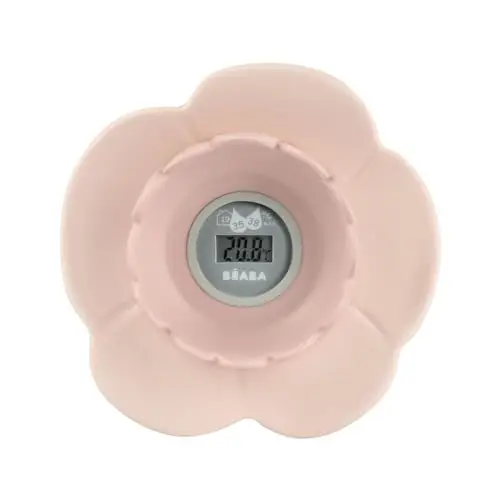 Béaba Thermomètre de bain"Lotus", Digital, Multifonctions, Prise température de la piéce et du bain, Forme ludique Fleur, Old Pink