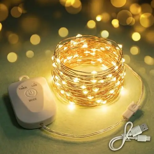 Guirlandes lumineuses à minuterie sur batterie,mini guirlandes de 3M avec 30 LED rechargeables avec minuterie et 8 modes,étanches IP67,pour chambres,décoration,Noël,fête,mariage