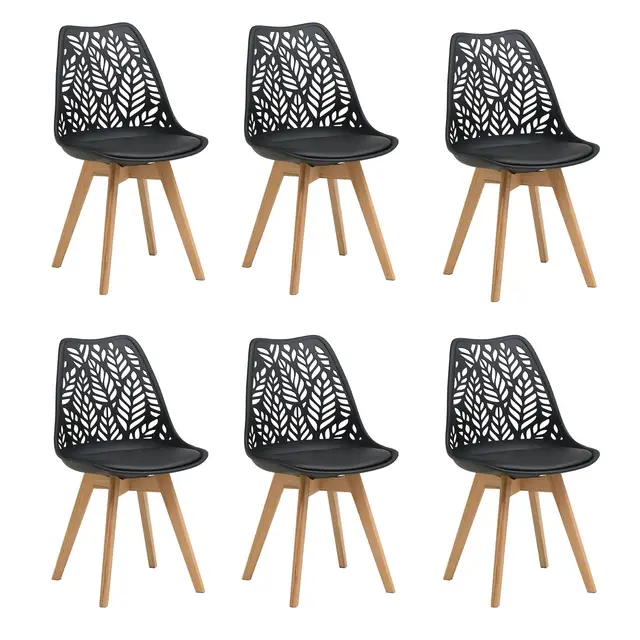 Lot de 6 chaises de Salle à Manger de Style Nordique Chaises de Cuisine aux Pieds en Bois Massif,Dossier ajouré et revêtement en Similicuir pour salles à Manger, Cuisines et Salons,Blanc