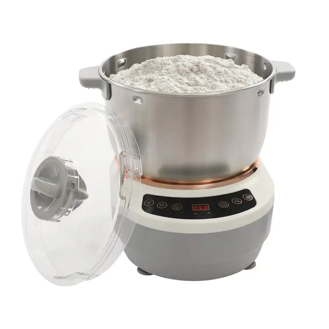 Pénétreuse en acier inoxydable avec fonction levure – Baskets hélicoïdales entièrement automatiques de 7 L, moteur en cuivre 250 W, minuterie numérique, passe au lave-vaisselle pour pain, pizza et