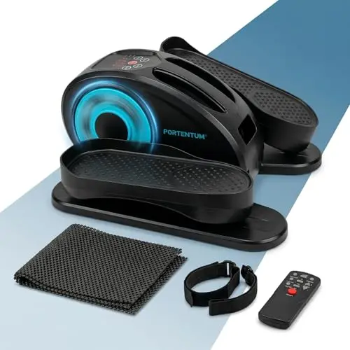 PORTENTUM Mini Velo elliptique électrique avec Bandes de résistance – Tapis et Sangles – Pédalier d'appartement Automatique et Manuel 12 Vitesses – Pedalier Moteur Silencieux