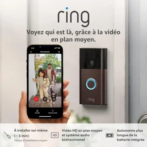 Ring sonnette vidéo sans fil (Battery Video Doorbell) avec vidéo HD en plan moyen | Installation facile (5 min) par soi-même | avec batterie intégrée I Essai Ring Home gratuit 30 j.