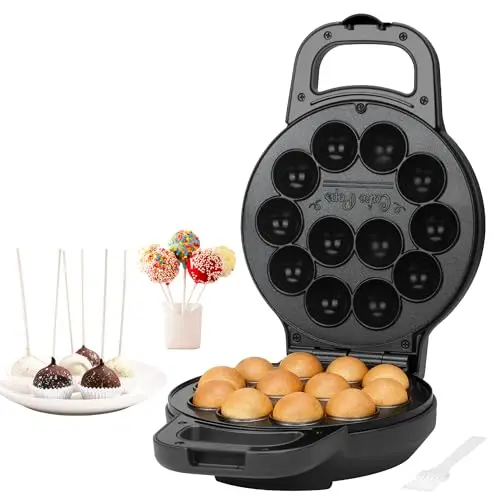 SugarWhisk Flip Cake Pop Maker, fabrique des Cake Pops de 12 x 1,4 cm, accessoires pour préparer des Cake Pops, machine à snacks, revêtement céramique, recette et pinceau inclus, couleur graphite