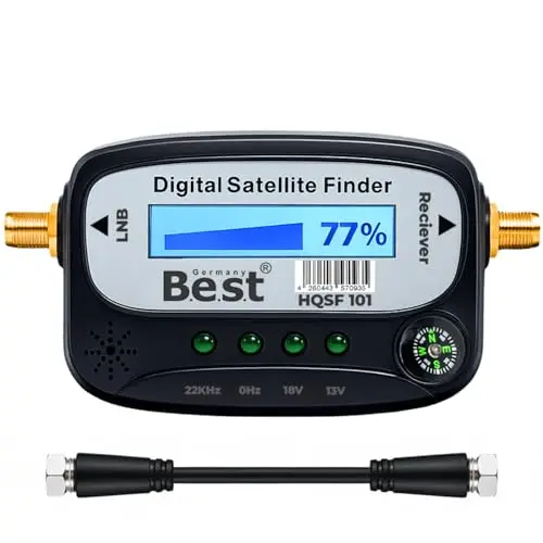 Pointeur satellite numérique | Appareil de mesure numérique pour un alignement rapide des satellites avec écran LCD, boussole et sortie sonore | Idéal pour Astra 19.2, Hotbird | Câble F et