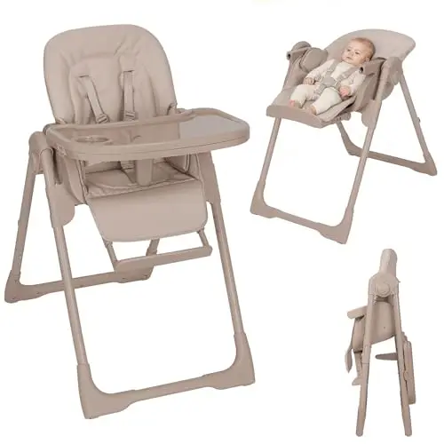 LIONELO Linn Plus chaise haute bebe jusqu'à 15 kg, deux plateaux amovibles, ceintures à 5 points, réglage de la hauteur du siège du dossier et du plateau