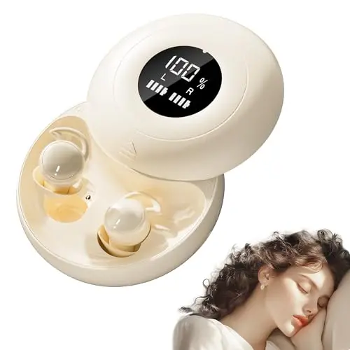 Écouteurs de Sommeil, Mini Écouteurs Bluetooth 6.0 Invisibles en Silicone Liquide avec Affichage de Puissance, pour Sport, Travail et randonnée - Blanc cassé