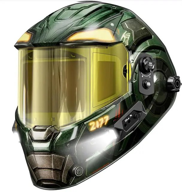 ANDELI 180° Panoramic Welding Helmet Auto Darkening 4,53" x 3,23" avec Vue latérale, Casque de Soudure Solaire/Batterie Rechargeable, True Color Wide Shade 4/5-9/9-13 avec lumière 1500 mAh +