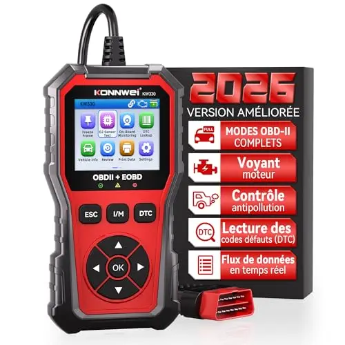 KONNWEI Valise Diagnostic Auto Multimarque OBD2, OBD2 Diagnostic Français, Valise Voiture Diagnostic Francais, Lecteur de Codes de Panne Moteur, pour Tous Les VéHicules OBDII AprèS 2003