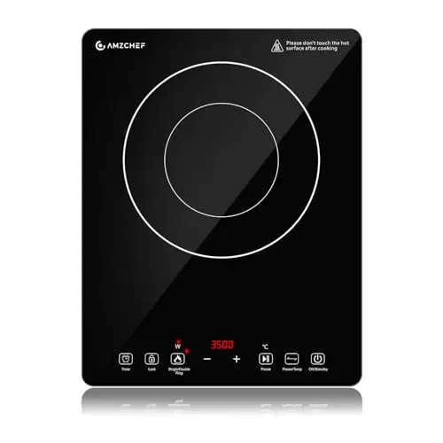 AMZCHEF 3500W Plaque à Induction, Plaque Induction Portable avec double anneau, 9 niveaux de puissance et de température, verrouillage de sécurité, fonction pause, minuterie
