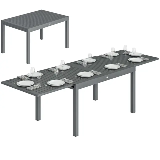 Outsunny Table de Jardin Extensible en Aluminium - Table Terrasse Grande Capacité 6-10 Personnes - Mobilier Extérieur avec Rallonge 135-270cm pour Jardin et Balcon, Gris Anthracite