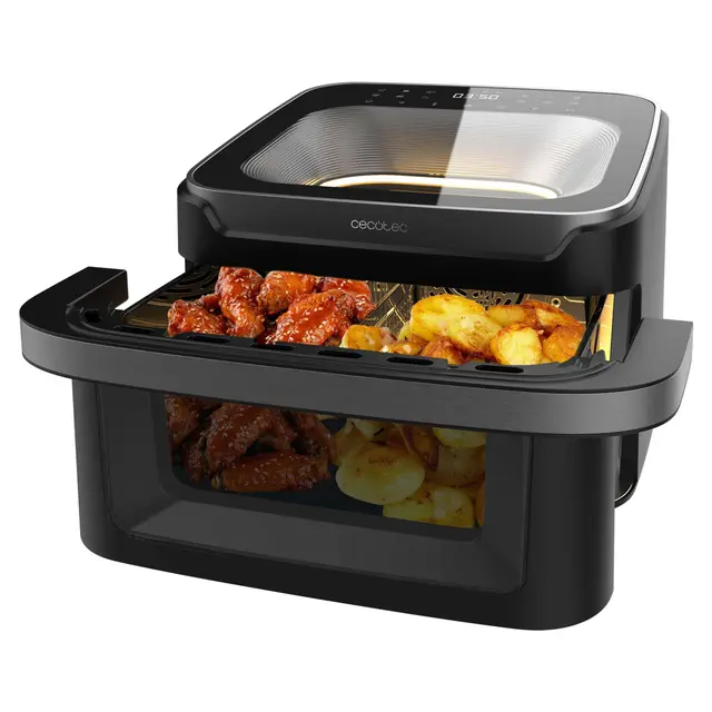 Cecotec Friteuse à Air sans Huile - Air Fryer 10L Cecofry Advance 10000 Full Vision. 2200W, Paroi Divisante, 12 Menus, Fenêtre Frontale, Plaque à Pizza, Température 40-200ºC, Écran Couleur