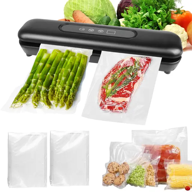 Machine à emballer sous vide pour aliments, avec 20 sacs sous vide, soudeuse pour sec, humidité, fraîcheur, rapide et compacte, scelleuse entièrement automatique, noire