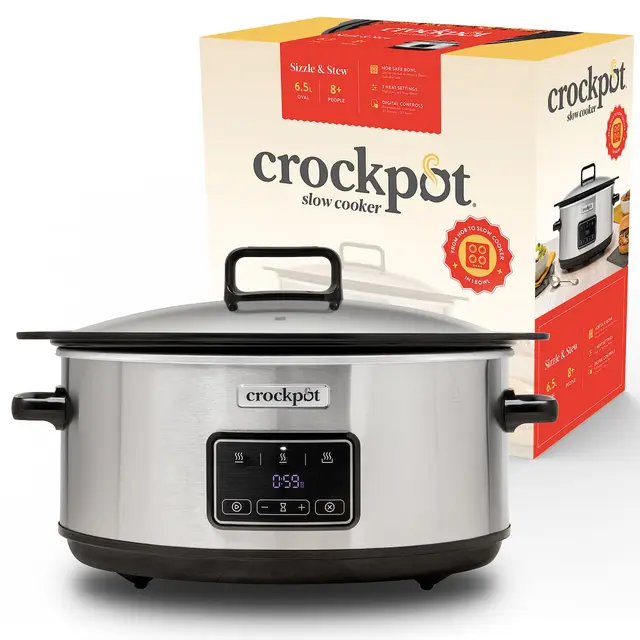 Crockpot Sizzle & Stew mijoteuse numérique | 6.5 L (8+ personnes) | Bol amovible à induction pour la cuisson des viandes et des légumes | Acier inoxydable [CSC112X]