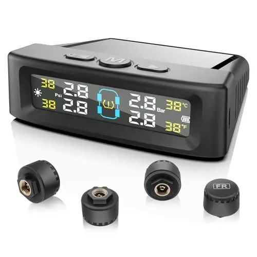 Tpms(0-5bar) SystèMe De Surveillance De La Pression Des Pneus Moniteur Des Pneus à éNergie Solaire avec 4 Capteurs Externes, Affichage De La Pression En Temps RéEl Pour les Voitures SUV