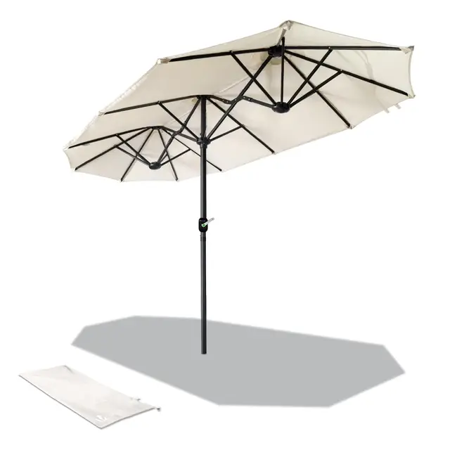 vounot® Parasol de Jardin Double Aluminium 150 x 300cm avec Manivelle Toile 180 GR/m2 Protection Solaire Hauteur 226cm Résistant à l'eau Housse de Protection Inclus Beige