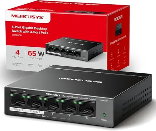 Mercusys TP-Link MS105GP Switch PoE+ 5 ports Gigabit, 4 ports PoE+, 65W pour tous les ports PoE, Boitier Métal, Plug-and-Play, durable et silencieux