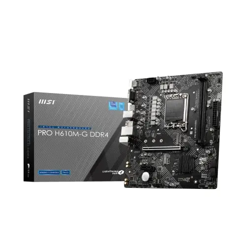 MSI Pro H610M-G DDR4 Carte Mère, Micro-ATX - pour Processeurs Intel Core 12è Gén, LGA 1700-2 x DIMM (3200MHz), 1 x Slot PCIe 4.0 x16, 1 x M.2 Gen3, LAN Intel 1G, HDMI 2.1, DP 1.4 & VGA