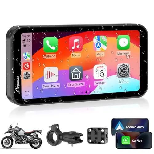 Carpuride W603 Écran Carplay pour Moto, CarPlay sans Fil et Android Auto pour Moto, Télécommande, Écran Tactile Étanche de 6,3 Pouces, Audio BT, Navigation GPS, Siri, Assistant G00gle