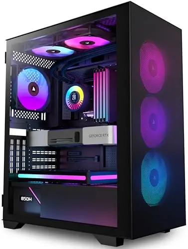 KEDIERS Boitier PC - 6 Ventilateurs PWM préinstallés, boitier de Jeu ATX Mid Tower en Maille avec Panneau latéral ouvrant en Verre trempé Noir