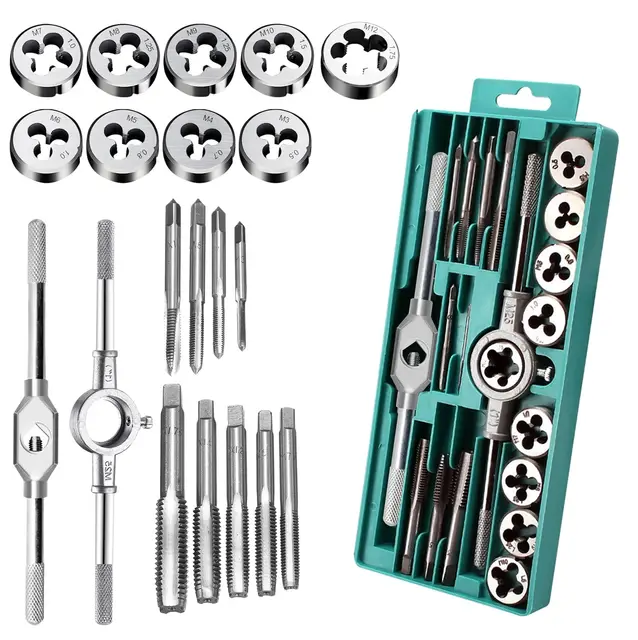 Set de taraudage Outil de perçage de filetage : Ensemble d'outils de taraudage de 20 pièces, Outil de taraudage de filetage de M3 à M12, Ensemble de taraudage de haute précision, Boîte à outils