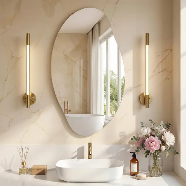 SONGMICS Miroir Mural Moderne, Miroir Irrégulier Asymétrique, en Forme de Pétale, 85 x 50 cm, Décoratif, sans Cadre, pour Entrée, Chambre, Salle de Bain LWM021BD01