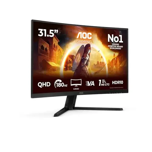 AOC Gaming Moniteur Incurvé, CQ32G4VE 31.5 Pouce 180Hz Fast VA Dalle, 0.5ms MPRT, HDR10, FreeSync, (2560x1440 HDMI 2X 2.0 DP 1x 1.4) Noir