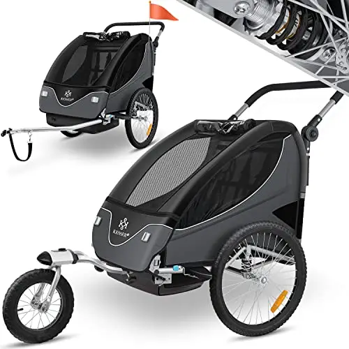 KESSER® Remorque de vélo pour Enfant - Rotation à 360° - avec Suspension 2 en 1 - Fonction Jogger - Remorque de vélo pour Enfant - Sangle à 5 Points - pour 1 à 2 Enfants - 40 kg
