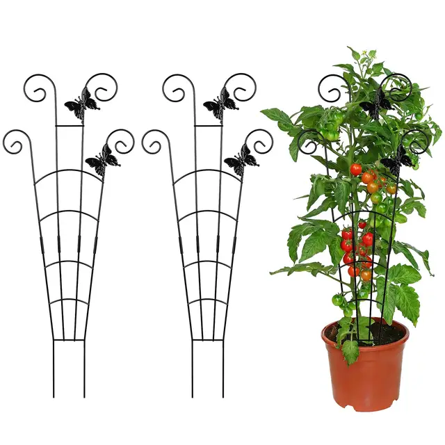 Lot de 3 treillis de jardin de 77 cm – Piquets de support en métal pour plantes grimpantes, tomates et roses, treillis de fleurs en fer antirouille pour une utilisation en intérieur et en extérieur