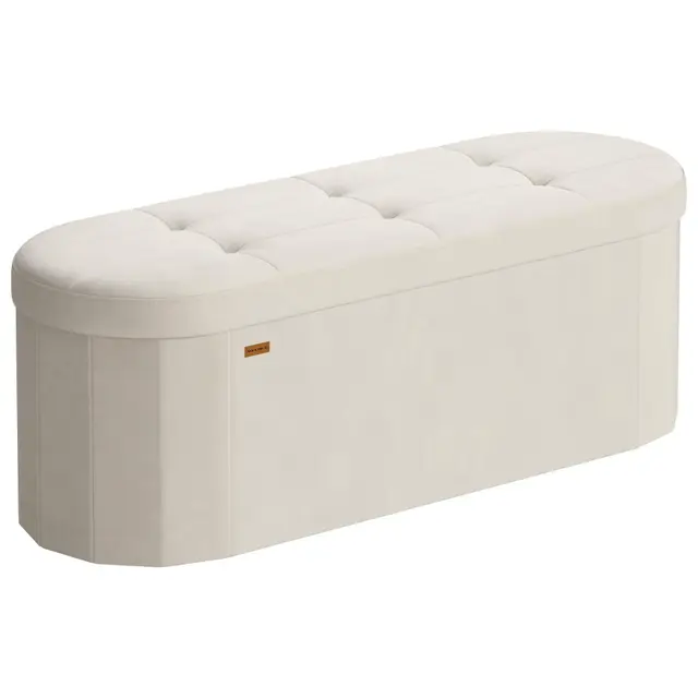 SONGMICS Banc de Rangement, Coffre, Repose-Pieds Pliable, Montage Facile, pour Salon, Entrée, Chambre, Tissu Velours, Capacité 110 L, 38 x 110 x 38 cm, Blanc Crème LSF297LH01