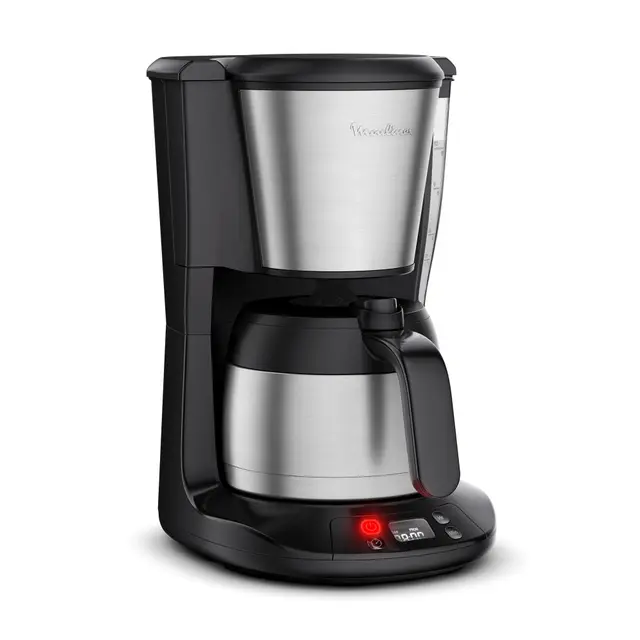 Moulinex Subito, Cafetière filtre programmable avec verseuse isotherme, Capacité de 0,9 L, 12 tasses, Noir et Inox, FT5S2DE0