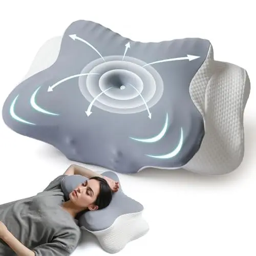 Oreiller Ergonomique Cervical,Oreiller Mémoire Forme pour Soutien de la Nuquer,Coussin Orthopédique Soulagement des Douleurs,Respirant,Idéal pour Dormir sur Le Côté, Dos et Ventr, (Gris)