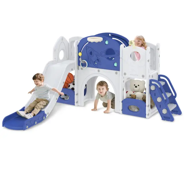 Froadp Toboggan 8 en 1 pour enfants à partir de 1 an, pour l'intérieur et l'extérieur, toboggan autoportant, en polyéthylène haute densité et polypropylène, avec échelle d'escalade, tunnel, espace de