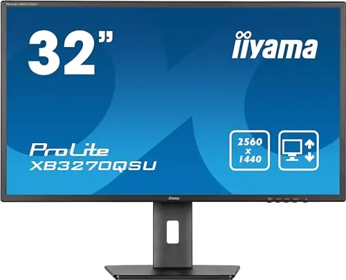 Ecran iiyama Prolite XB3270QSU-B1, 31,5", IPS, 2560x1440@100Hz, 3ms, 250cd, 1200:1, Haut-parleurs, HDMI/DP/USB (3x3.2), réglable en Hauteur + Pivot, VESA 100x100, i-Style Colour