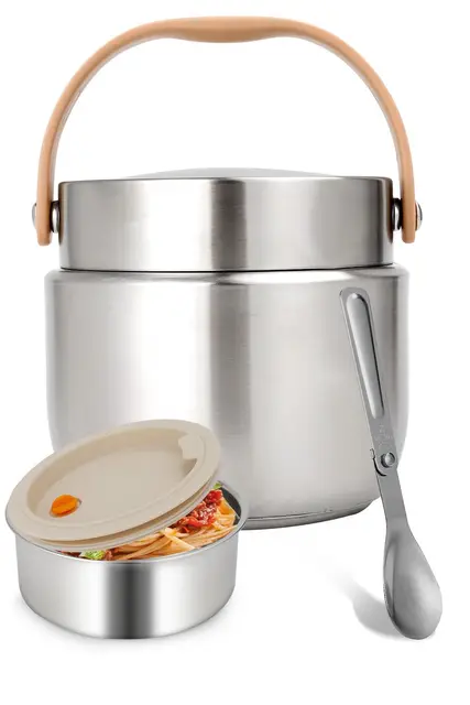 Récipien Alimentaire Chaud 1200ml, Boite Alimentaire Isotherme en Acier Inoxydable, Gamelle Isotherme avec Cuillère Pliante, Termosse Repas Chaud pour École, Bureau, Extérieur - Argent