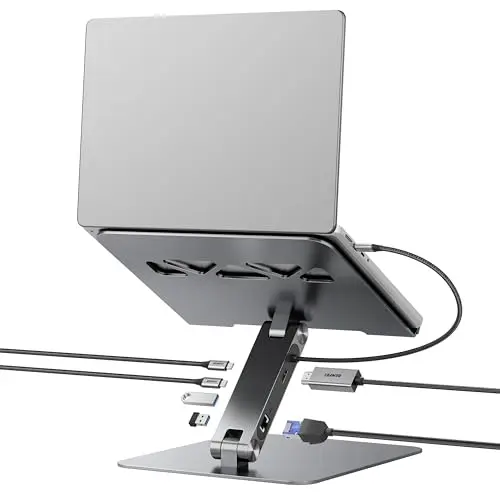 BENFEI Support pour ordi Portable avec Station d'accueil USB C 6in1, HDMI 4K@60Hz, Gigabit Ethernet, 100W PD, 10Gbps 1*USB C 3.2 & 2*USB A 3.2 Compatible avec MacBook Pro/Air, iPad Pro, XPS, Thinkpad