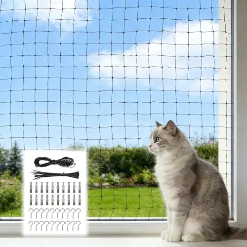 Filet de Protection Chat 3 x 4 m Nylon Filet Chat Balcon avec Accessoires de Installation pour Balcons, Fenêtres, Terrasses, Escaliers (Noir)